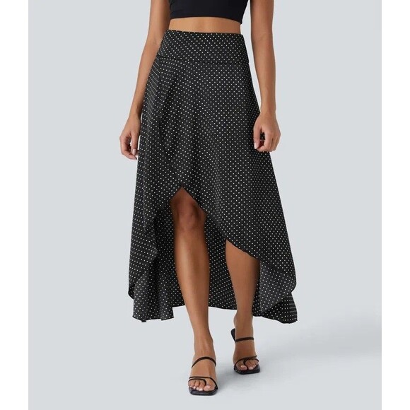 Halara Womens Mid Rise Zippered Skirt Sz Medium Black White Dots, High Slit NWT - Picture 3 of 9